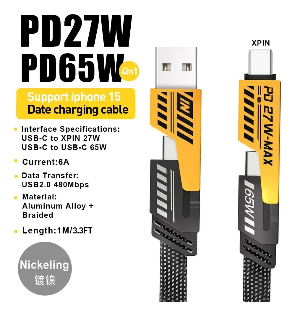 Cable Reforzado Carga Rápida 4 En 1