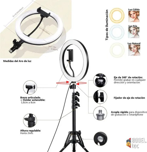 Aro de luz LED con trípode