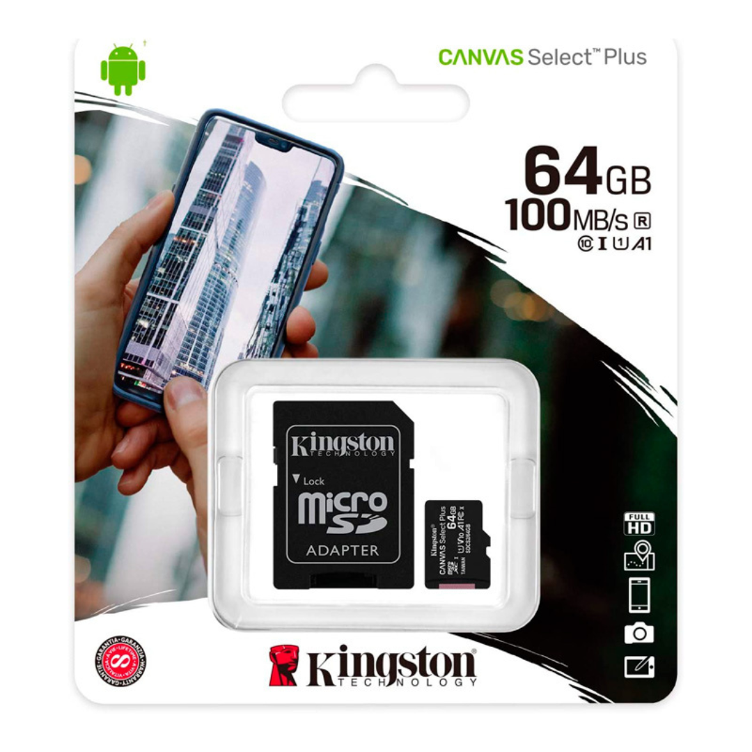 Tarjeta de memoria Kingston SDCS2/64GB Canvas Select Plus con adaptador SD 64GB