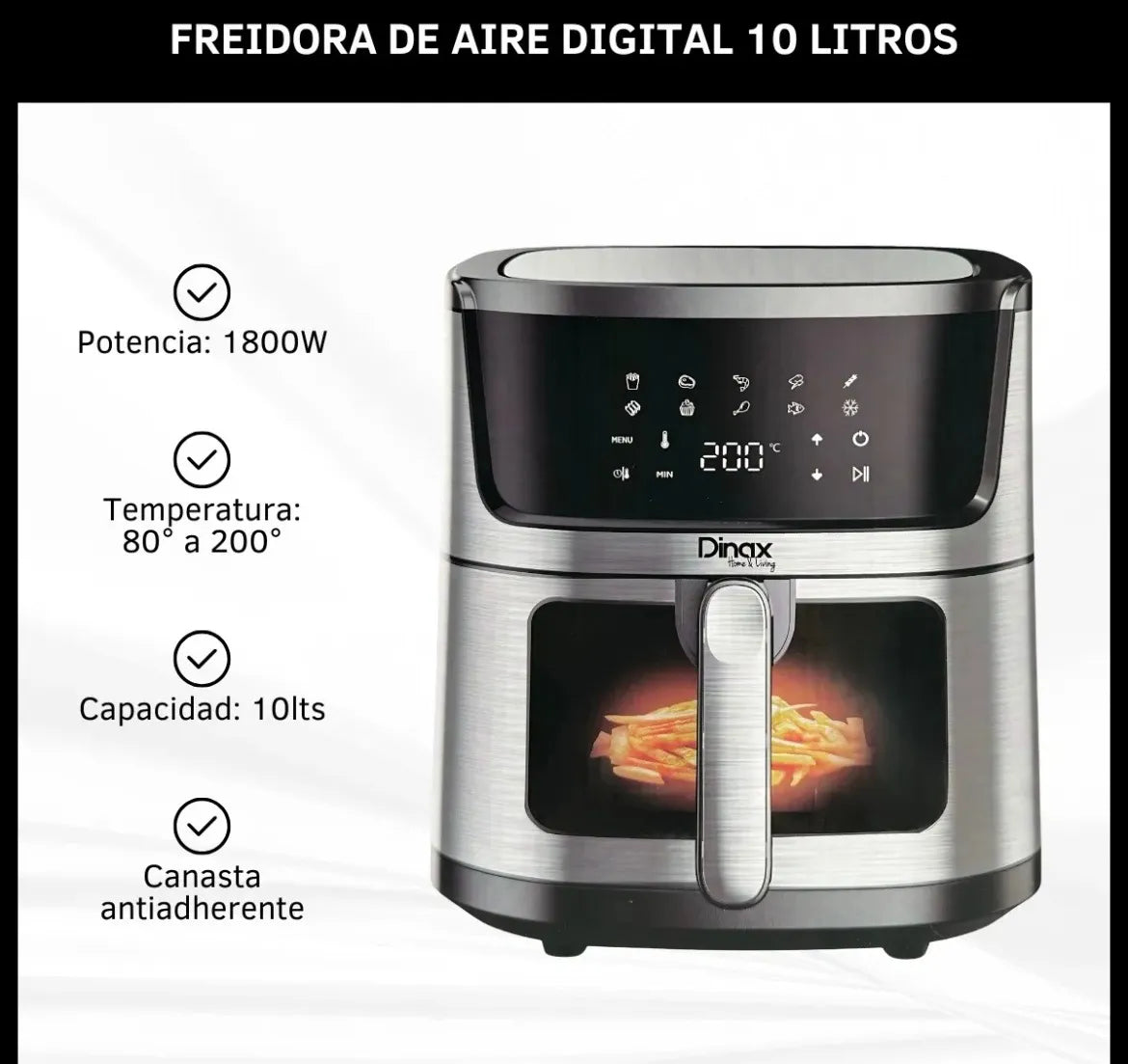 Freidora De Aire 10lts Digital Dinax 1800w