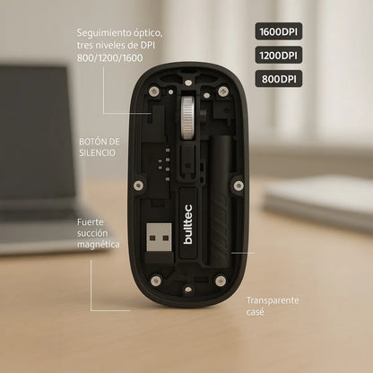 Mouse Inalámbrico Recargable Bluetooth Tipo-c Bulltec Negro