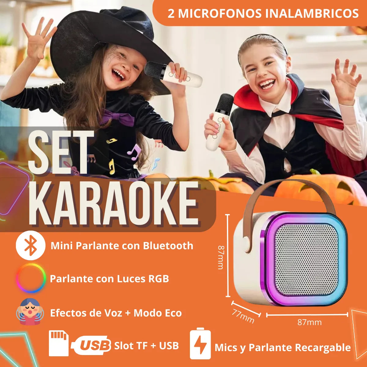Parlante Karaoke con 2 Micrófonos inalámbricos
